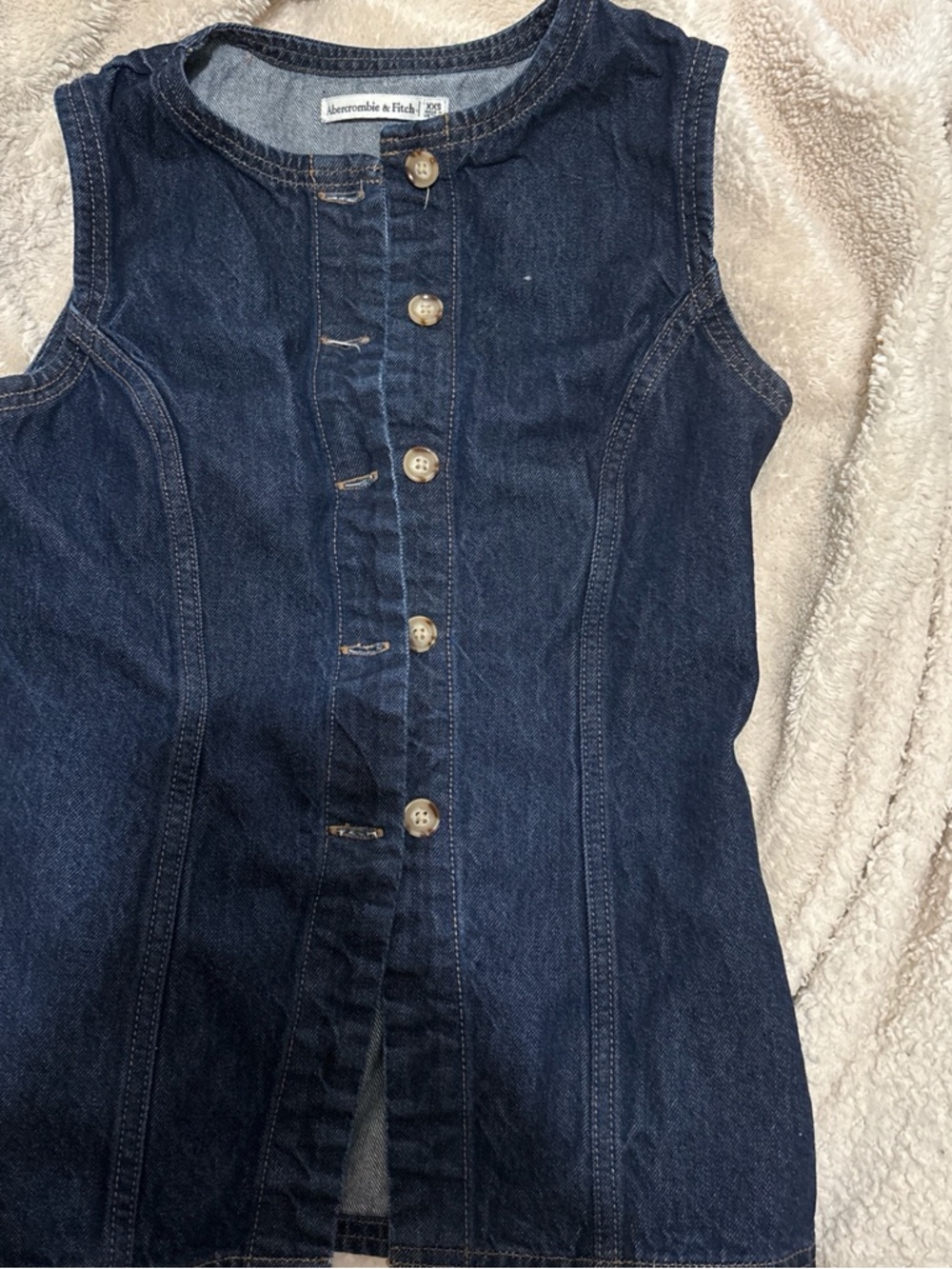 Abercrombie & Fitch Dark Blue Sleeveless Button-Front Denim Top